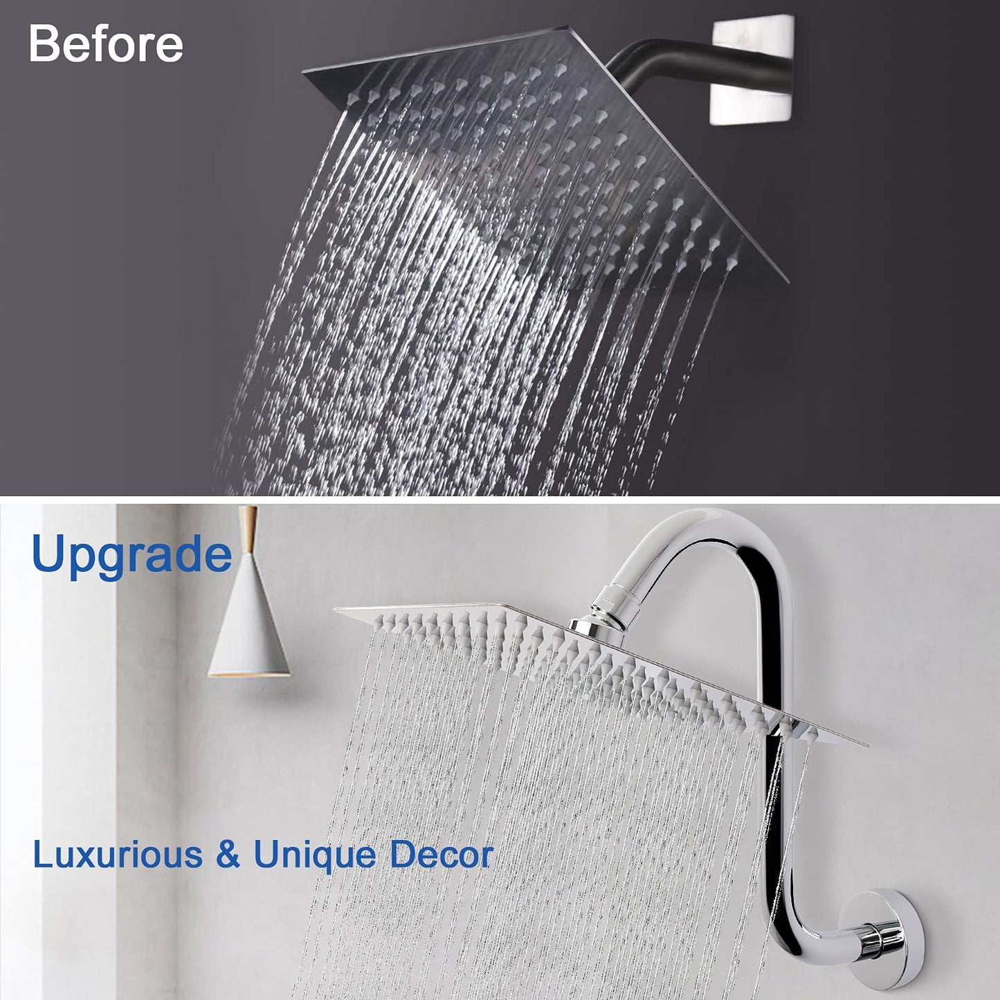 NearMoon S Shaped Shower Head Riser Pipe, Shower Extender Arm with Flange, Standard 1/2" Connection- Bathroom Accessory, 10 Inch (1 Pack, Chrome)