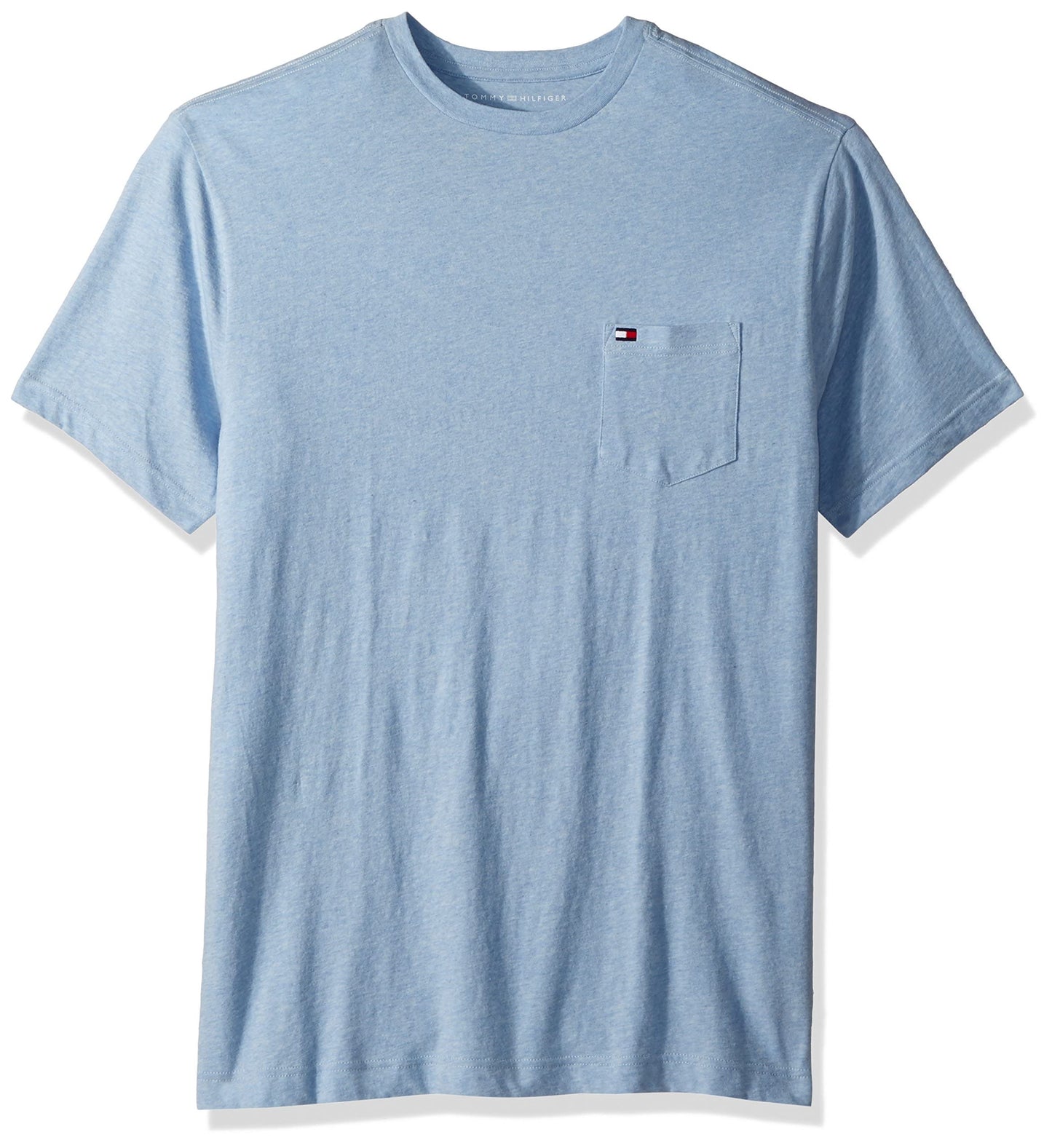 Tommy Hilfiger mens Tommy Hilfiger Men's Short Sleeve Crewneck With Pocket T Shirt, Malaga Blue Heather, 5X-Large Tall US