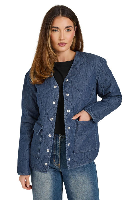Long Tall Sally LTS Tall Denim Quilted Jacket Dark Blue 4