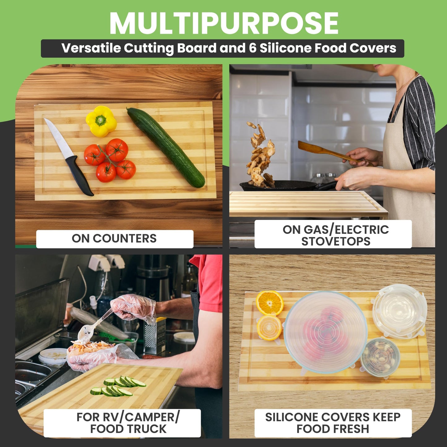 Bamboo Cutting Board with Adjustable Legs - Butcher Block with Juice Grooves