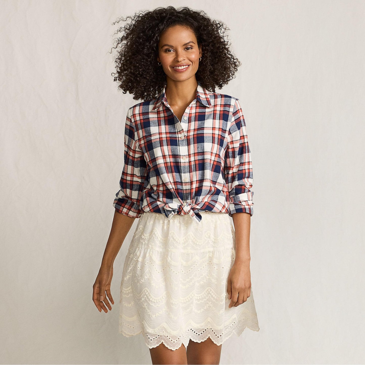 Lands' End Womens Flannel Boyfriend Long Sleeve Shirt Fireside Flannel Tall X-Large