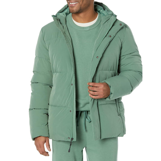 Amazon Essentials Men's Mid-Length Hooded Puffer Coat (Available in Big & Tall), Sage Green, XX-Large Big Tall