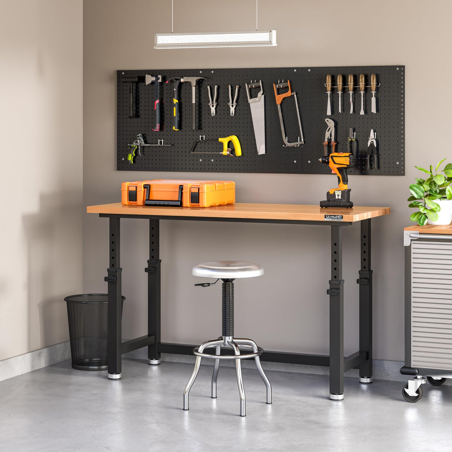 Seville Classics UltraHD Heavy Duty Workbench Table w/Solid Wood Top, 1000 lbs. Weight Capacity Workstation for Garage, Warehouse, Workshop, Granite, 60" W x 24" D x 28.5" to 42" H Desktop