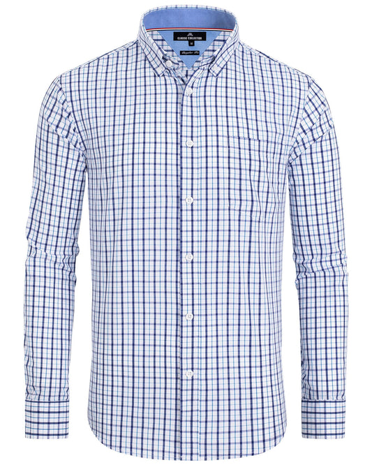 Alimens & Gentle Men's Plaid Button Down Shirts Cotton Long Sleeve Dress Shirts Regular Fit Gingham Shirts