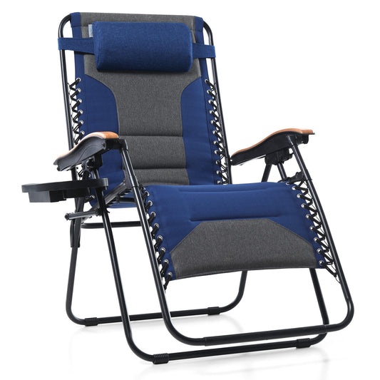 PHI VILLA XXL Oversized Padded Zero Gravity Chair, Foldable Patio Recliner, 30" Wide Seat Anti Gravity Lounger with Cup Holder, Support 400 LBS