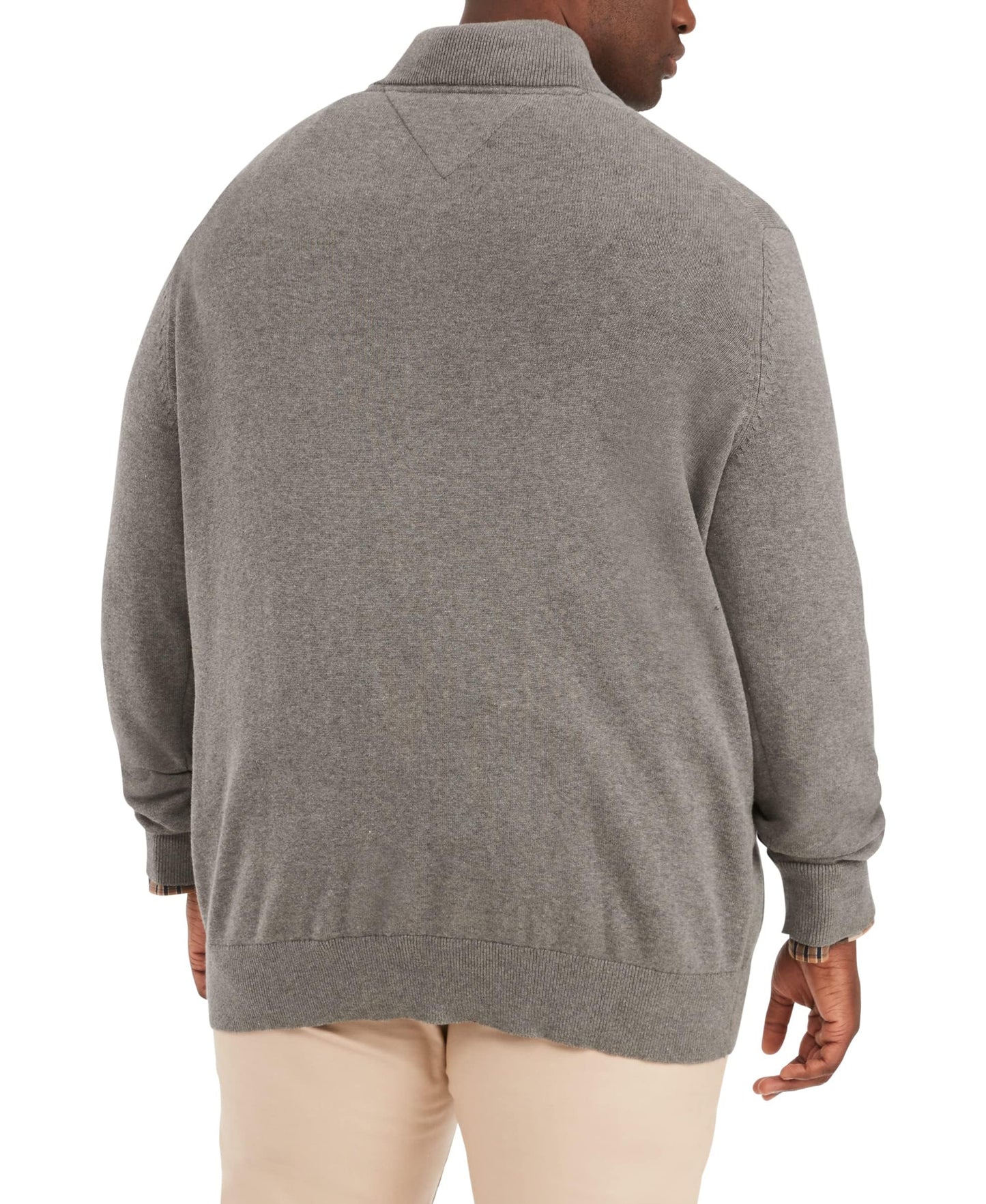 Tommy Hilfiger Men's Big and Tall Long Sleeve Cotton Quarter Zip Pullover Sweater, Grey Heather, XL-Tall