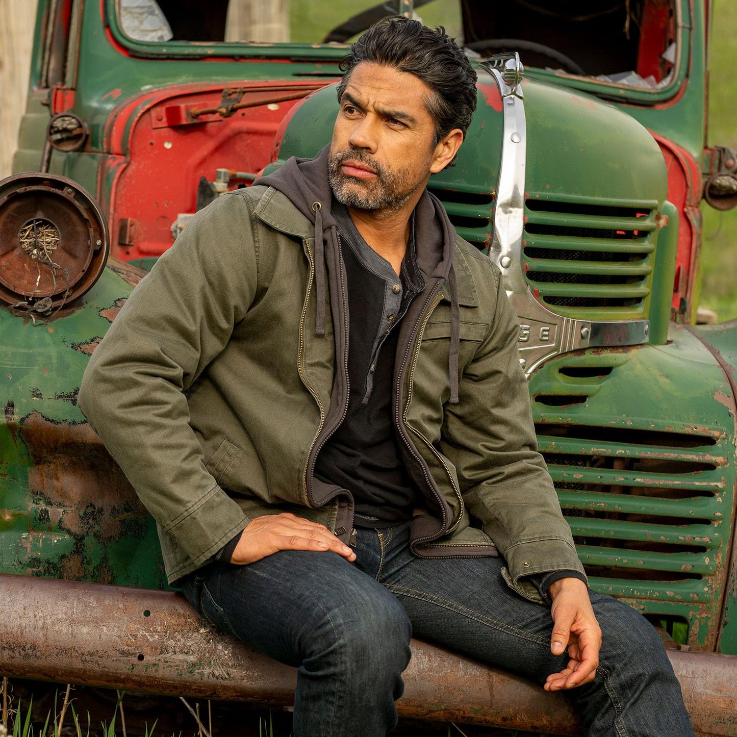 Legendary Whitetails Men's Casual Coat with Hood Waxed Cotton Water Resistant, Army