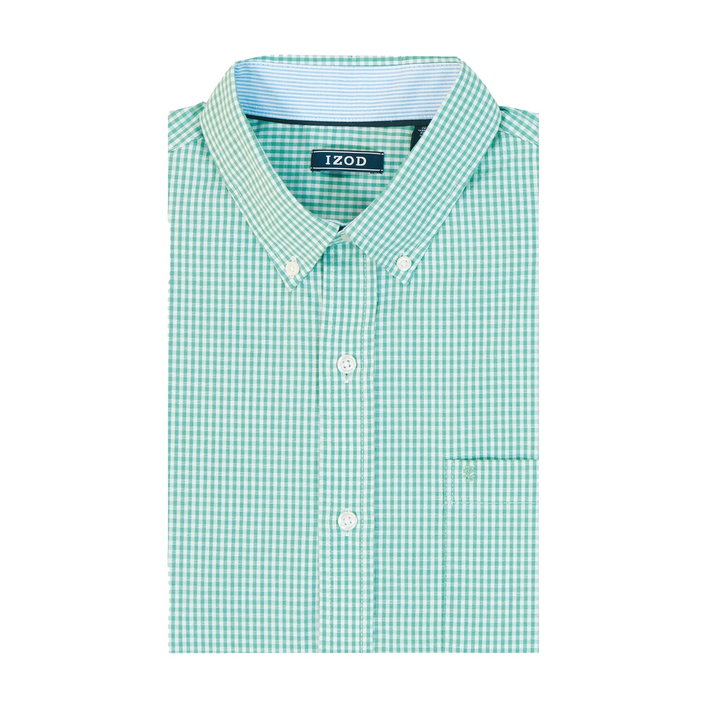 IZOD Men's Big and Tall Performance Comfort Long Sleeve Gingham Button Down Shirt, Beryl Green