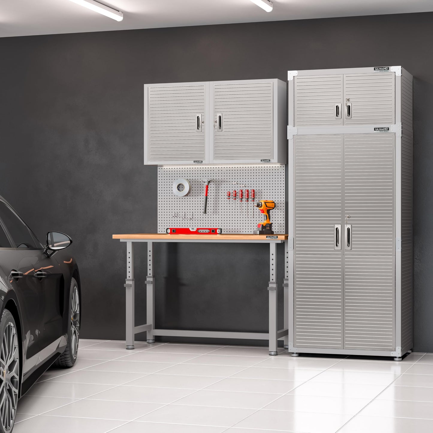 Seville Classics UltraHD Heavy Duty Workbench Table w/Solid Wood Top, 1000 lbs. Weight Capacity Workstation for Garage, Warehouse, Workshop, Granite, 60" W x 24" D x 28.5" to 42" H Desktop