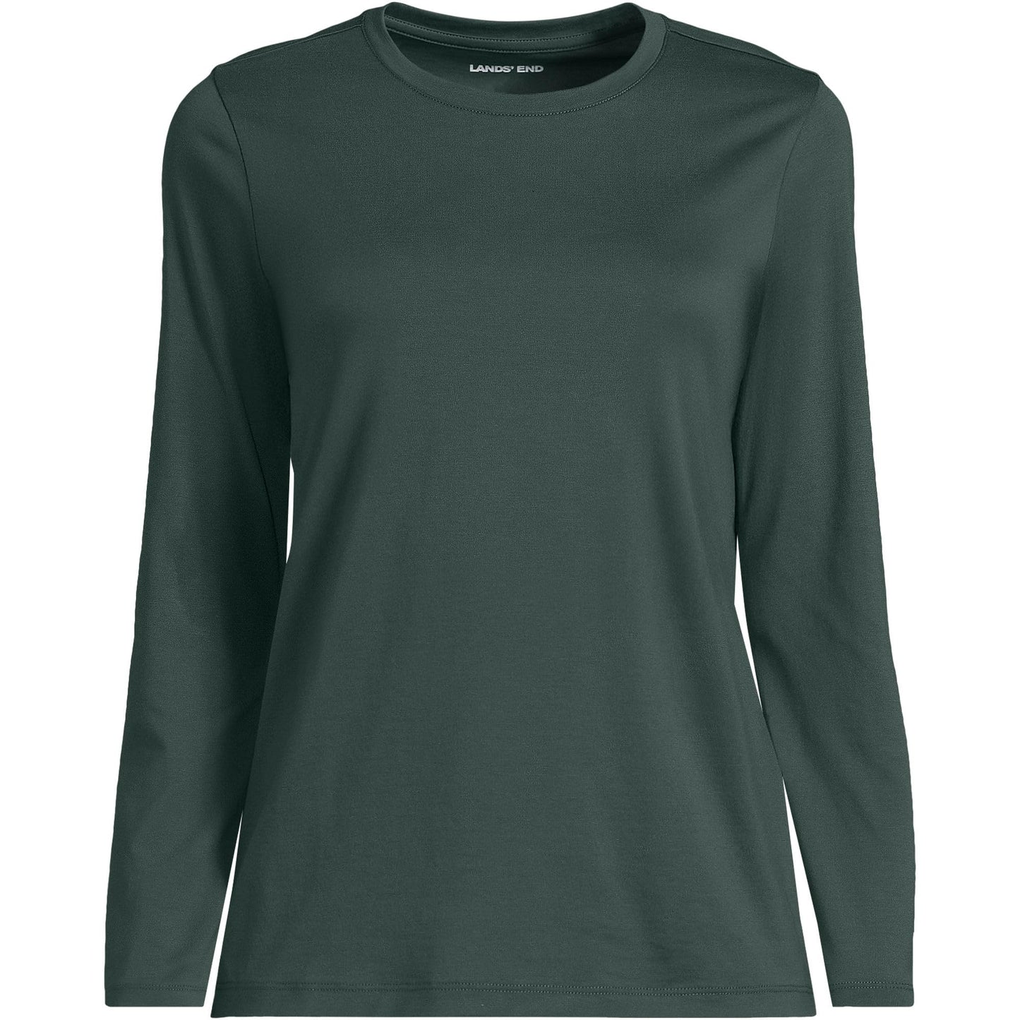 Lands' End Womens Long Sleeve Relaxed Supima Cotton Crew Neck T Shirt Evening Forest Tall Large