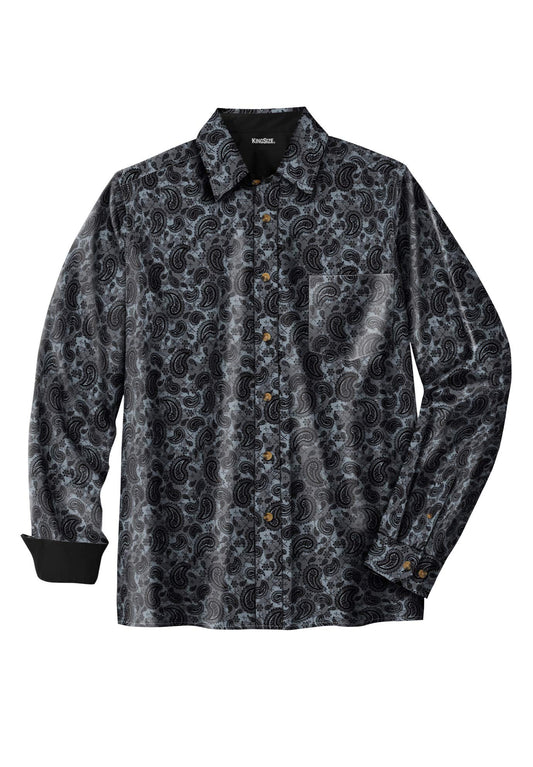 KingSize Men's Big & Tall The No-Tuck Casual Shirt - 4XL, Black Paisley