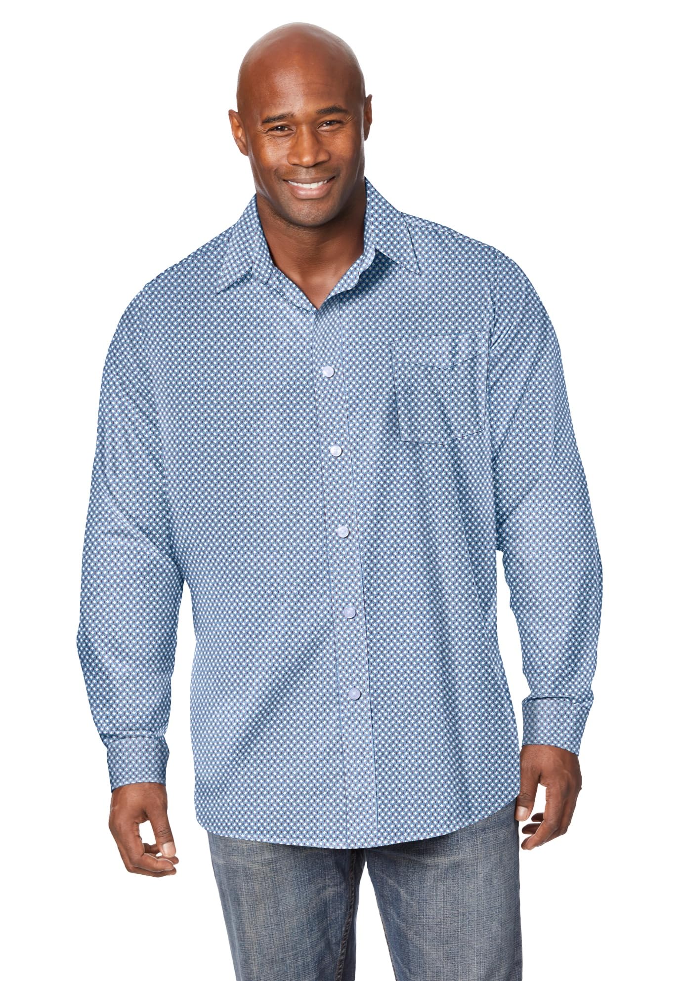 KingSize Men's Big & Tall The No-Tuck Casual Shirt - L, Grey Diamond