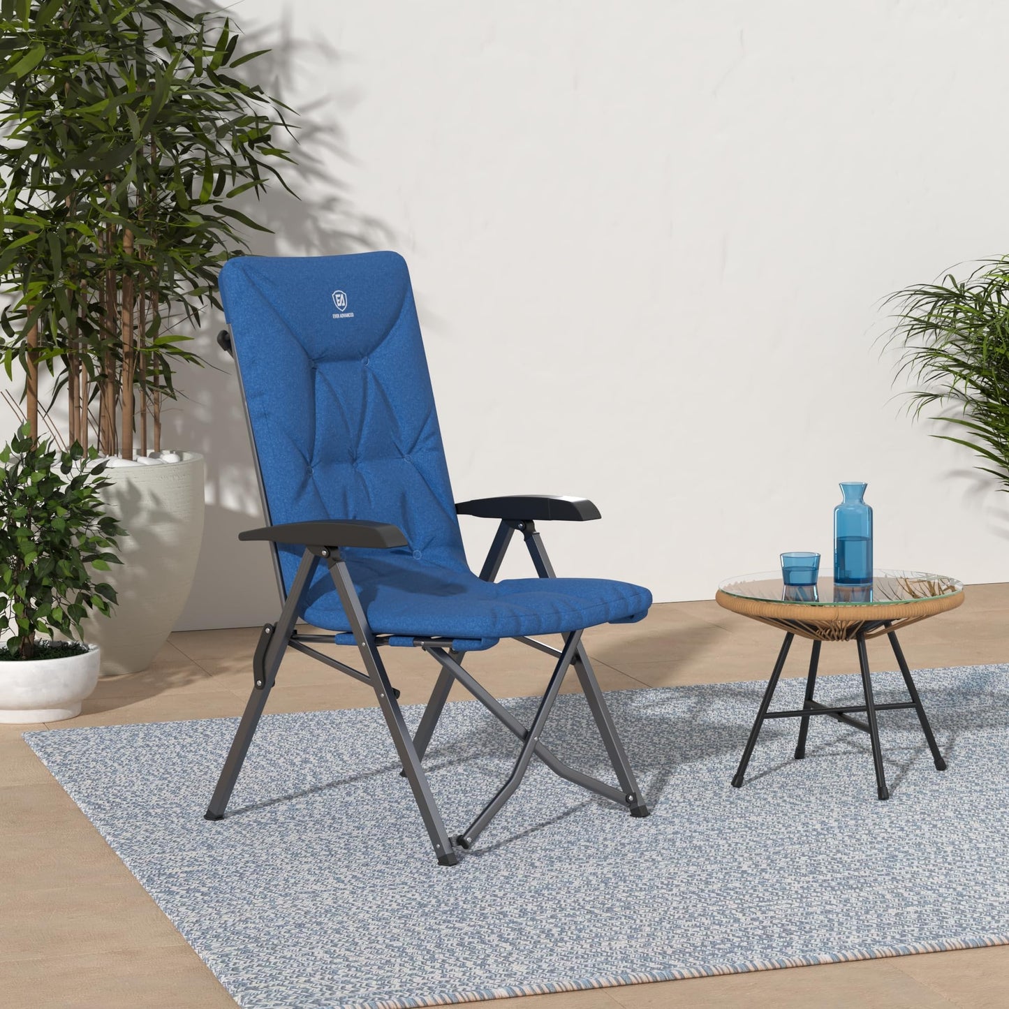 EVER ADVANCED Folding Padded Camping Chair 4 Positon Adjustable Recliner with High Back Support Portable for Adults, 300lbs Weight Capacity, Blue