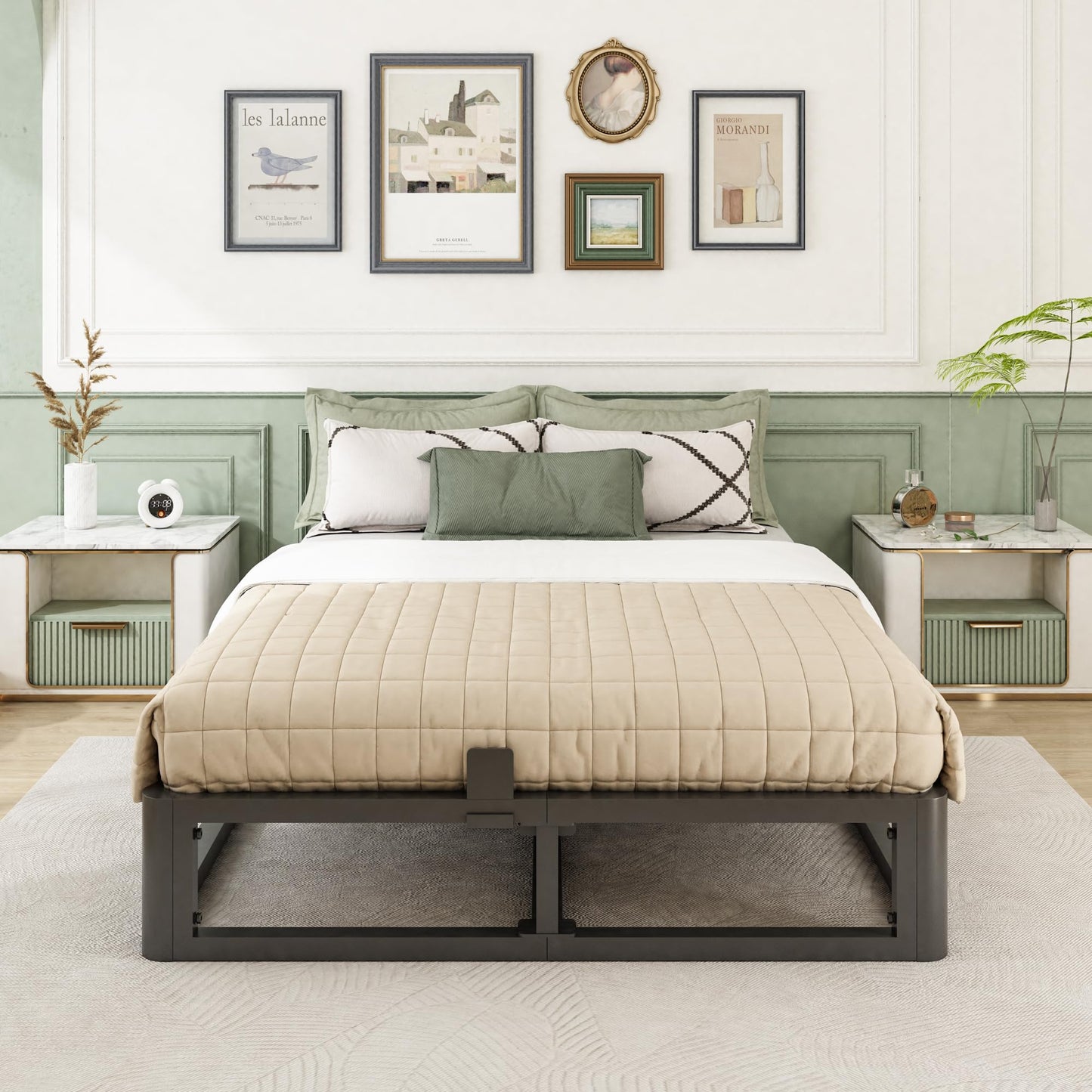 Firpeesy Upgrade Anti Bending and Round Corner Legs 10 inch Metal California King Bed Frame 3500 LBS Heavy Steel Slats Support Platform Bed Frame No Box Spring Needed Platform Noise Free Easy Assembly