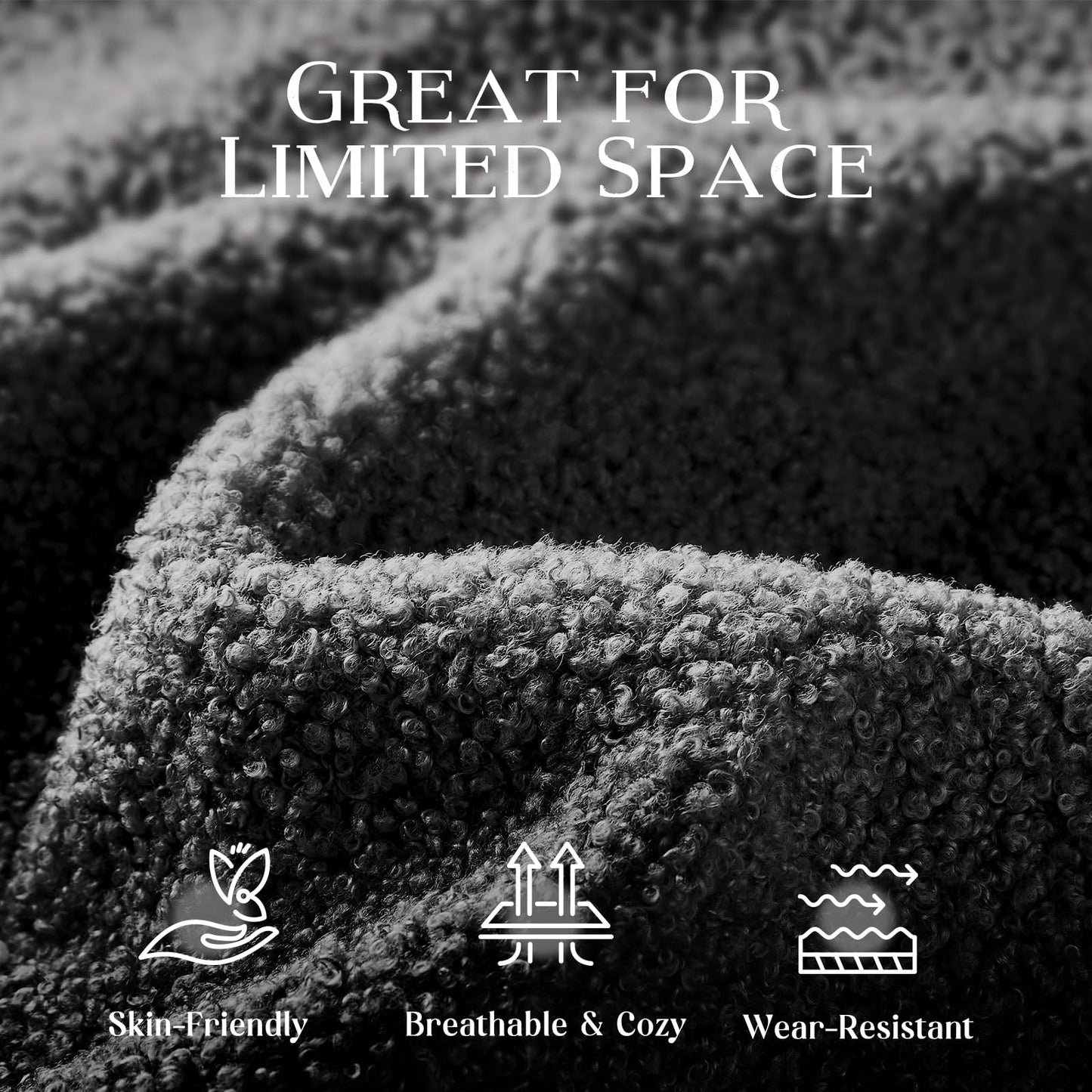 Couches for Living Room, 38” Cloud Couch in Soft Teddy Fleece, Removable Cover, Easy Assembly, Modern Sofa for Living Room/Bedroom/Office/Apartment, Dark-Gray