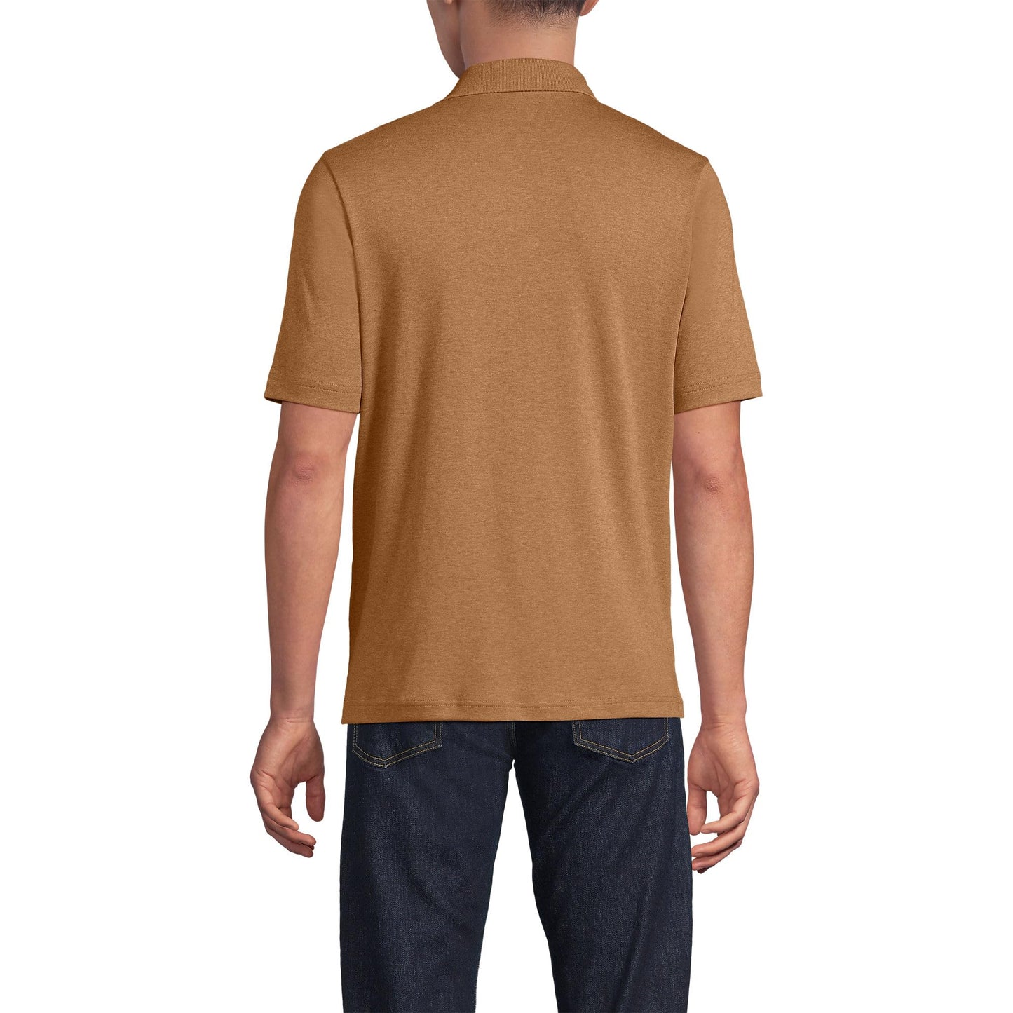 Lands' End Mens Short Sleeve Pocket Supima Polo Canyon Camel Heather Tall XX-Large