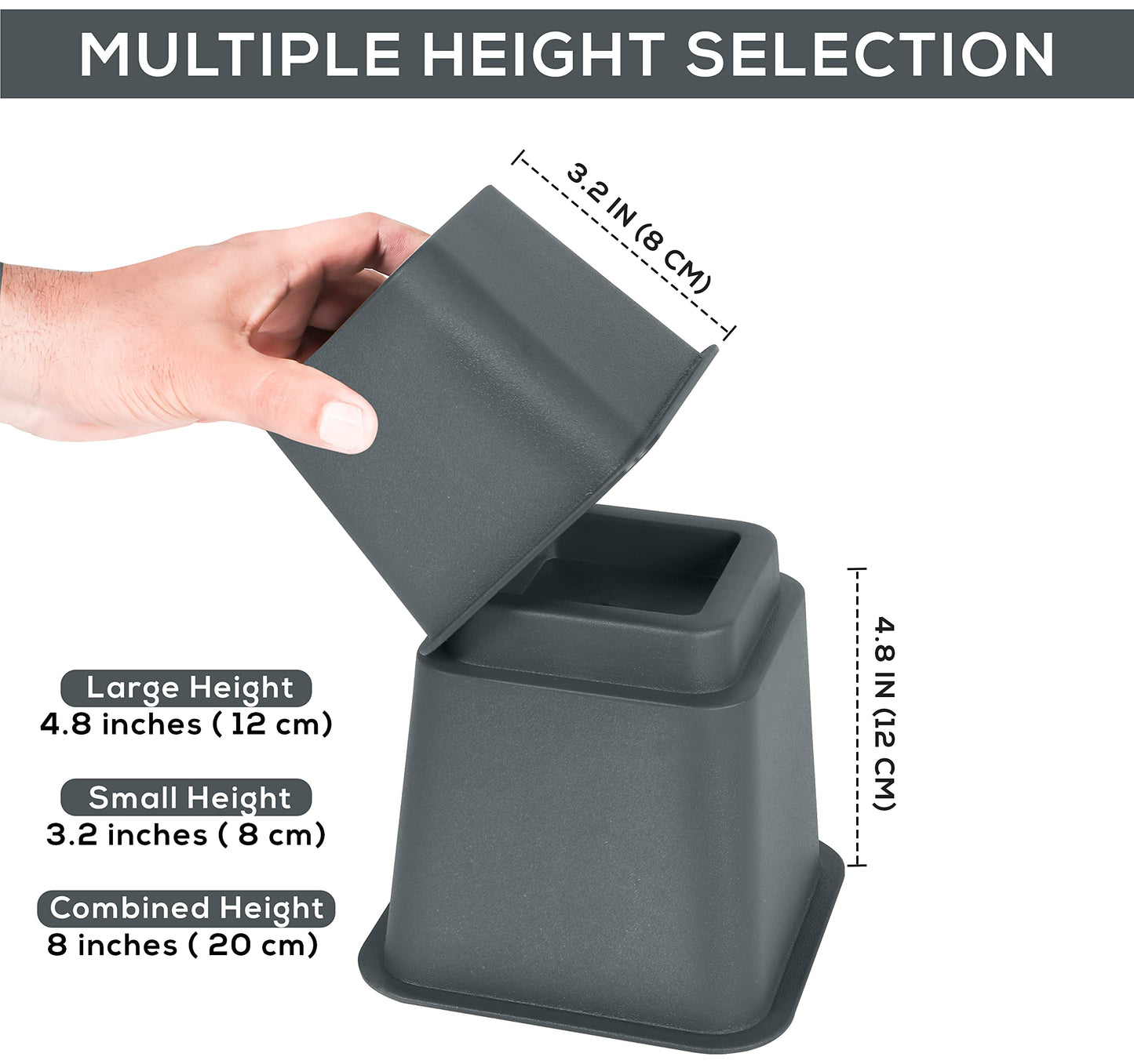 Utopia Bedding Adjustable Bed Furniture Risers - Elevation in Heights 3, 5 or 8 Inch Heavy Duty Risers for Beds - Supports up to 1,300 lbs - (Set of 4 Riser, Grey)