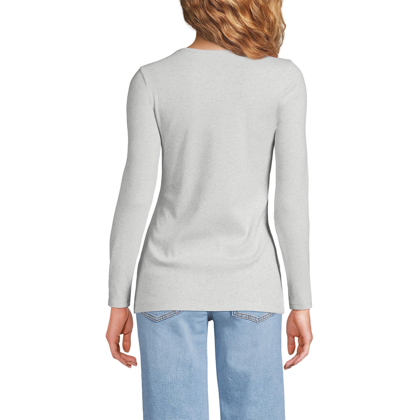 Lands' End Womens Long Sleeve Micro Rib Crew Soft Light Gray Heather Tall X-Large