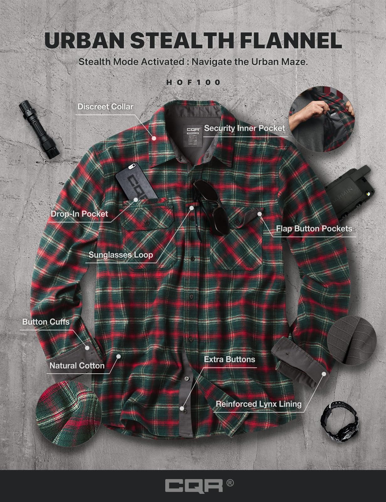 CQR Men's Flannel Button Down Shirts, Soft Cotton Plaid Long Sleeve Tactical Work Shirt, Warm Outdoor Essential with Pocket, Stealth Holiday Mood, XX-Large Tall