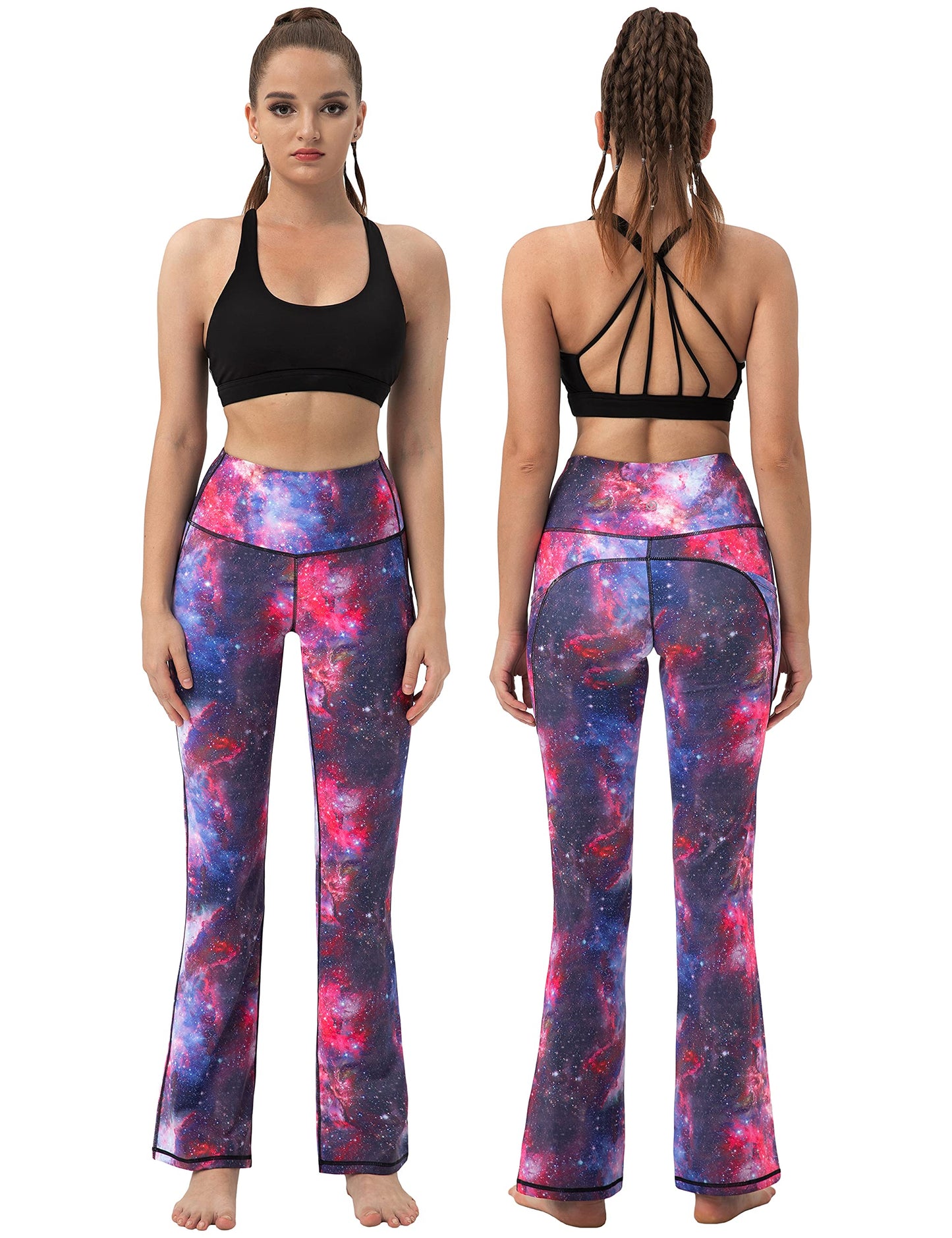 BUBBLELIME 29"/31"/33"/35" 4 Styles Women's Tummy Control Bootcut Yoga Pants - Side Pockets_Galaxy XL-37 Inseam