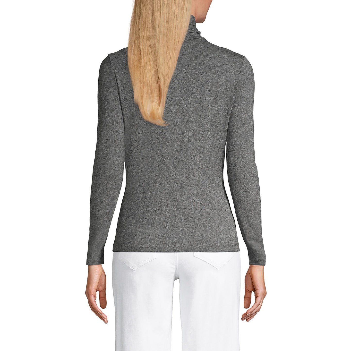 Lands' End Womens Long Sleeve Shaped LWCM Turtleneck Charcoal Heather Tall Large