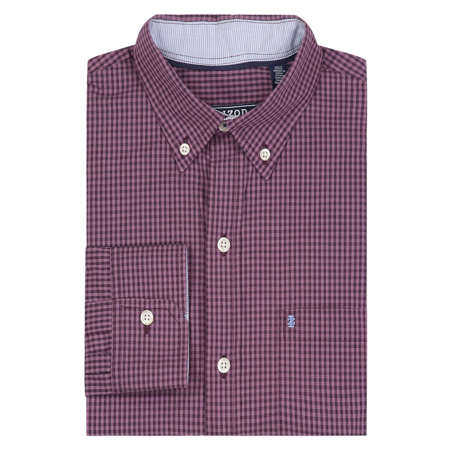 IZOD Men's Big and Tall Performance Comfort Long Sleeve Gingham Button Down Shirt, Plum Perfect, 3X-Large Tall