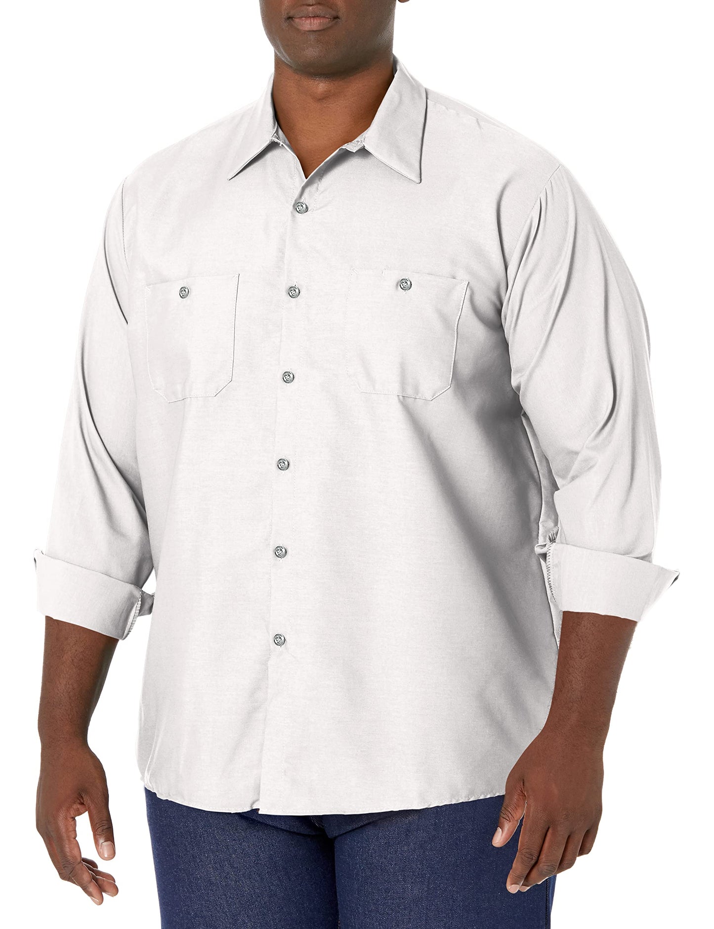 Red Kap Men's Size Industrial Work Shirt, Regular Fit, Long Sleeve, White, Large/Tall