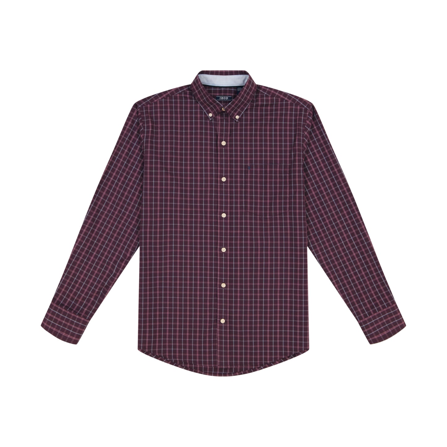 IZOD Men's Big and Tall Performance Comfort Long Sleeve Gingham Button Down Shirt, Plum Perfect Checkered