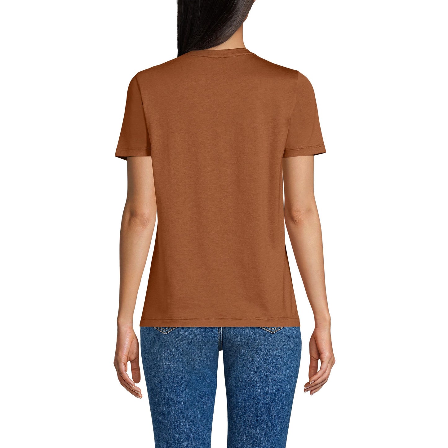 Lands' End Womens SS Relaxed Supima V Neck T Shirt Rich Ginger Brown Tall Small