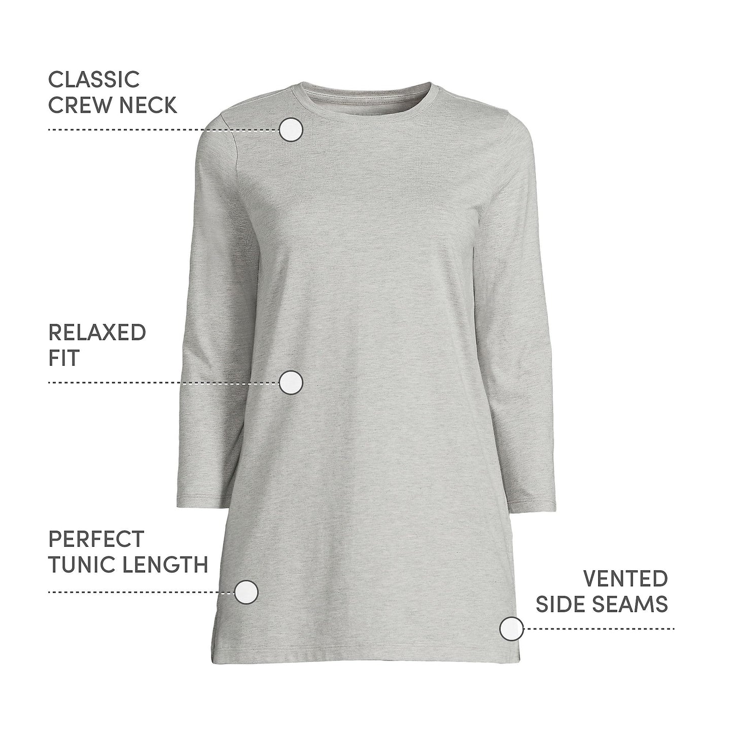 Lands' End Womens 3Q Cotton Supima Crew Neck Tunic Gray Heather Tall Medium