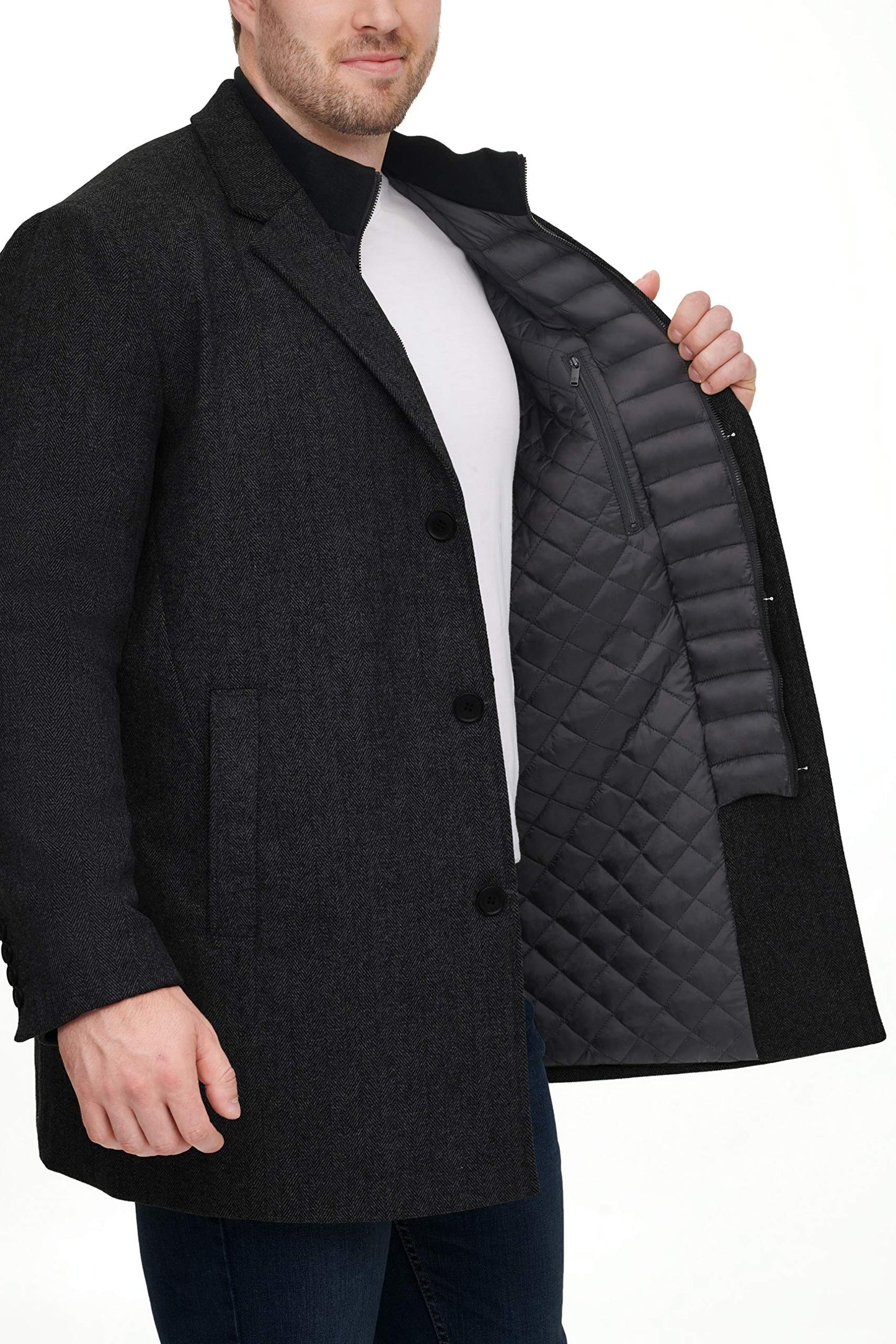 Dockers Men's Henry Wool Blend Top Coat (Regular and Big Sizes), Black, Large Tall