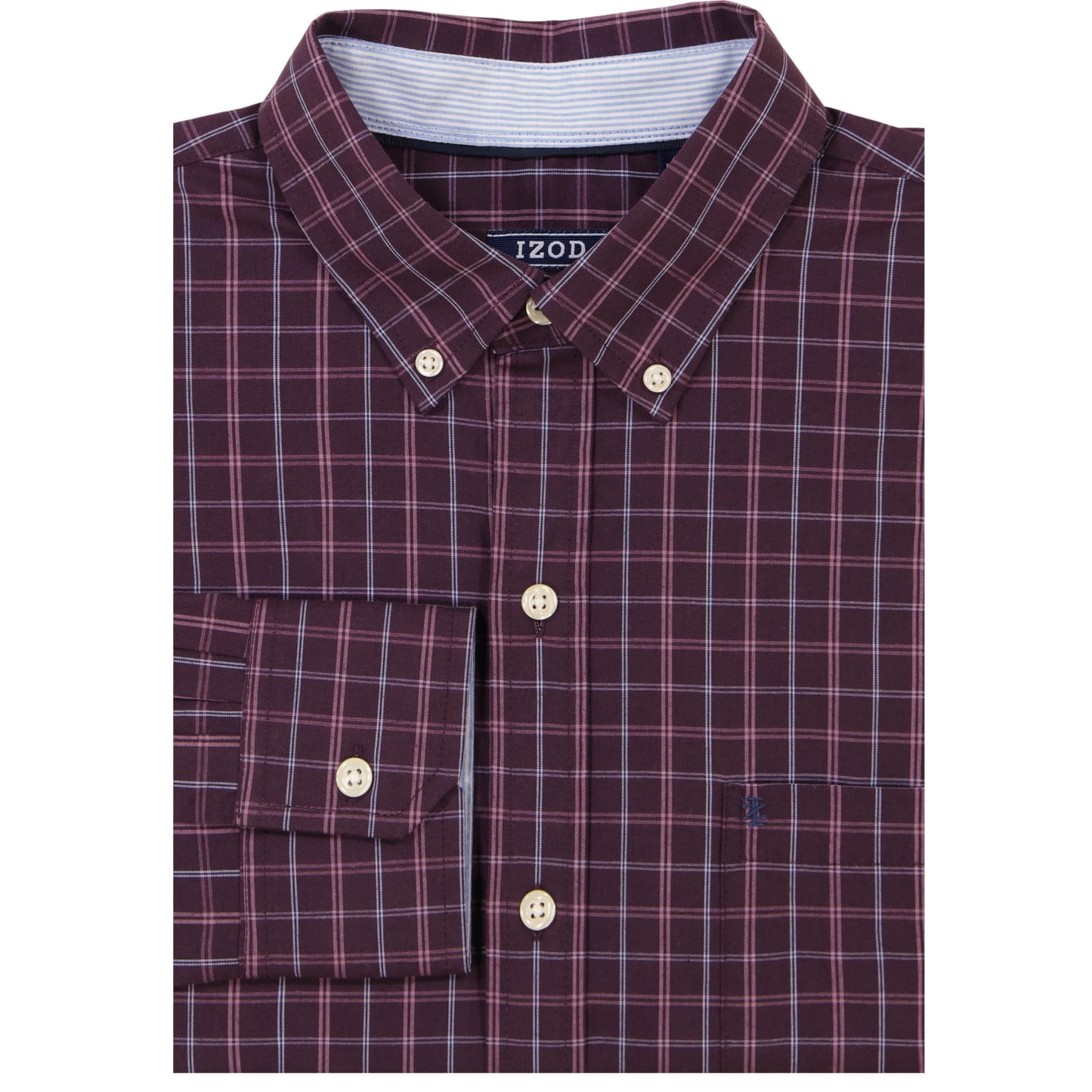 IZOD Men's Big and Tall Performance Comfort Long Sleeve Gingham Button Down Shirt, Plum Perfect Checkered