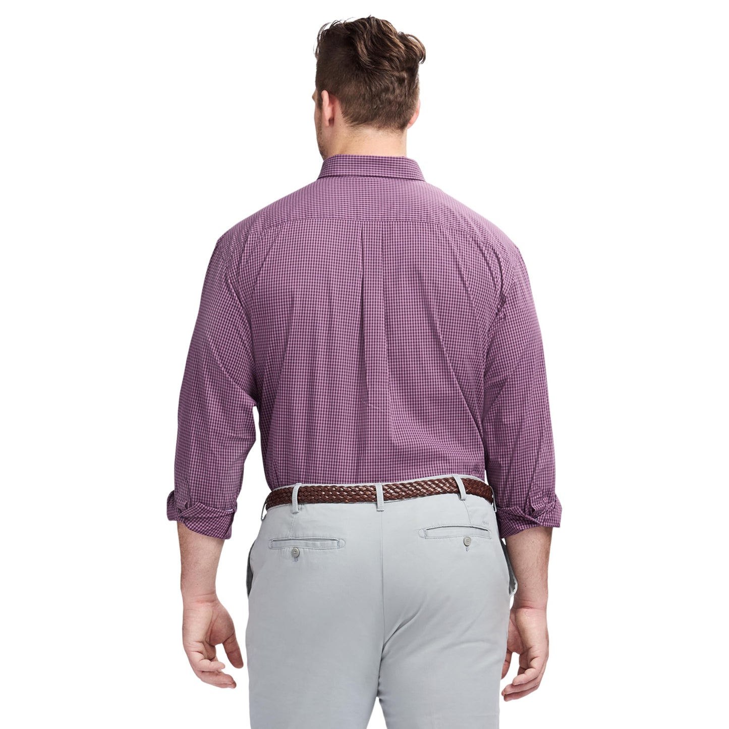 IZOD Men's Big and Tall Performance Comfort Long Sleeve Gingham Button Down Shirt, Plum Perfect, 3X-Large Tall
