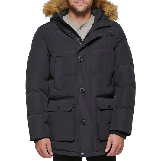 Tommy Hilfiger Mens Classic Zip Front Polar Fleece Jacket Down Alternative Coat, Black, 3X US