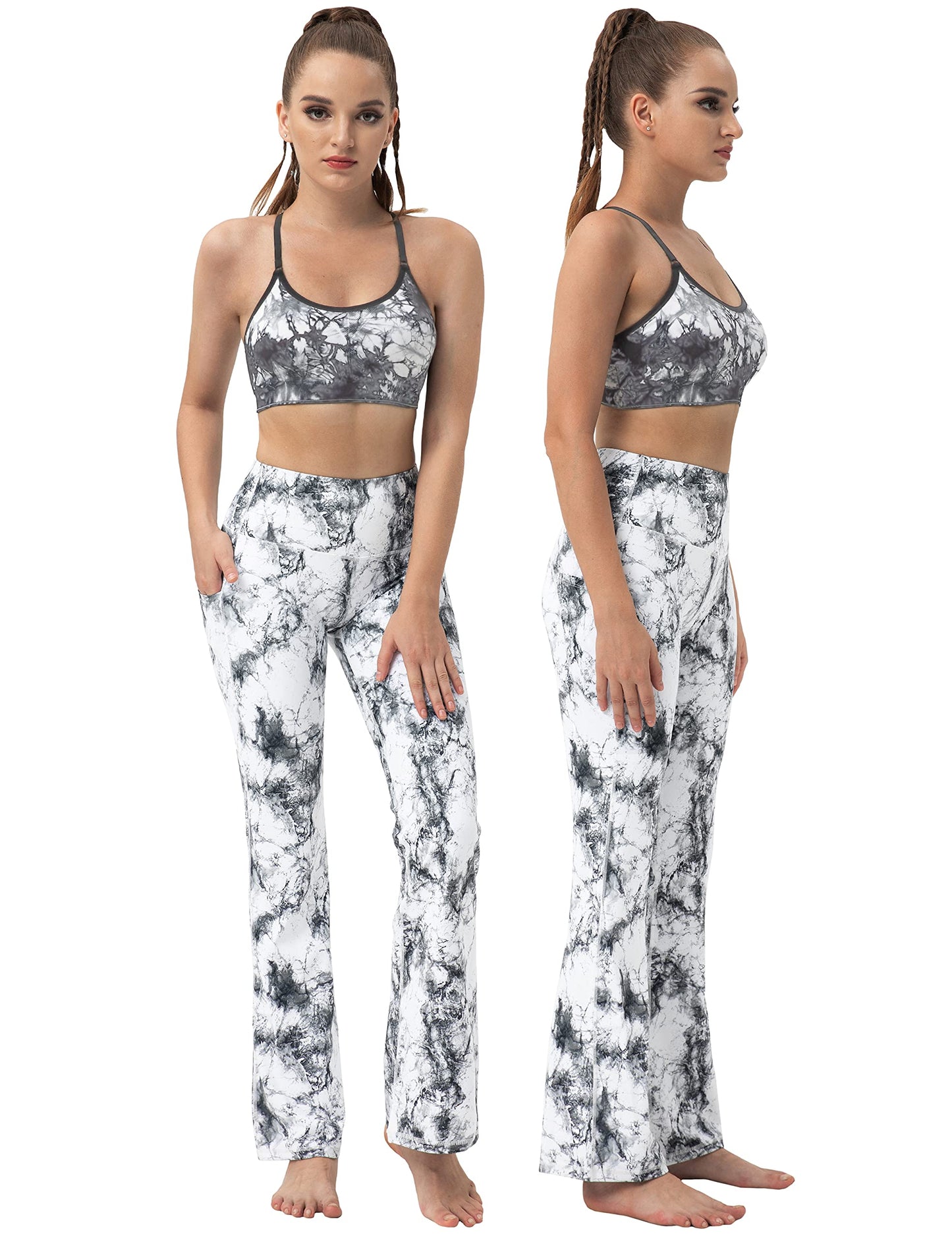 BUBBLELIME 29"/31"/33"/35" 4 Styles Women's Tummy Control Bootcut Yoga Pants - Side Pockets_ARABESCATO M-35 Inseam