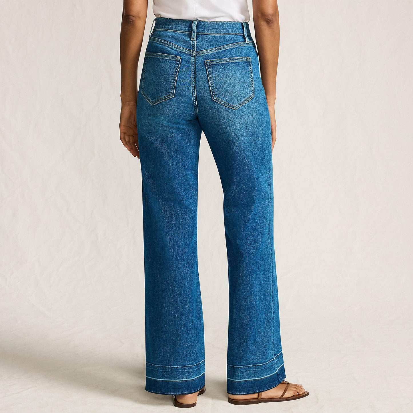 Lands' End Womens Recover HR Wide Leg Blue Jeans Indigo Tide Blue Regular 18 32