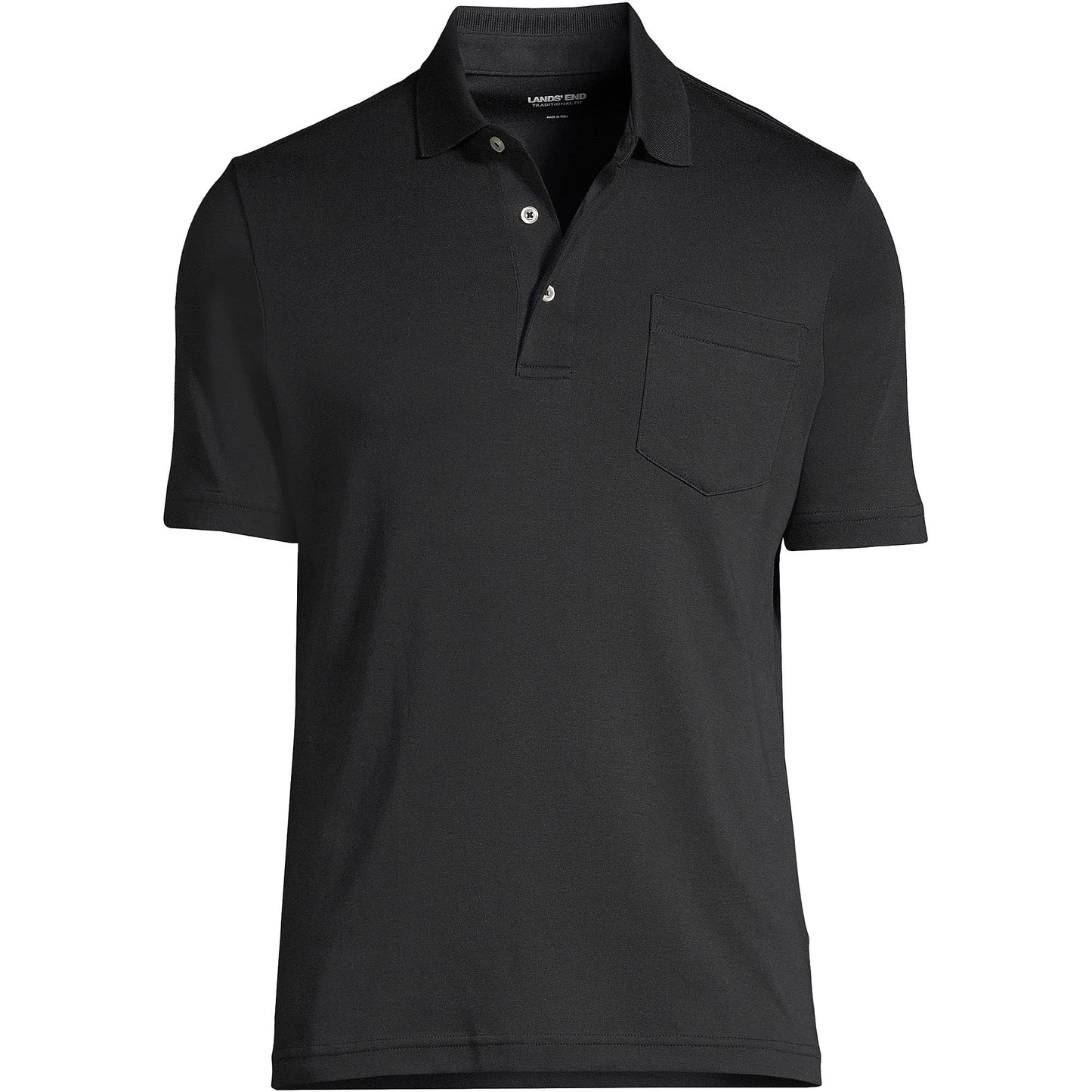 Lands' End Mens Short Sleeve Pocket Supima Polo Black Tall Medium