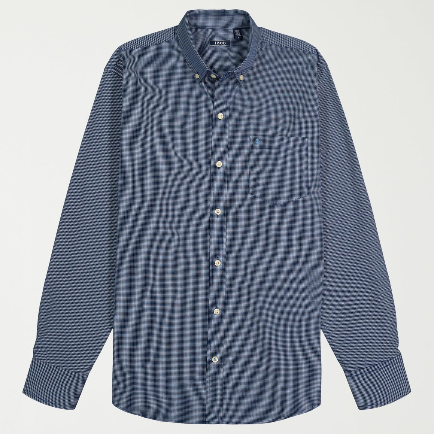 IZOD Men's Big and Tall Performance Comfort Long Sleeve Gingham Button Down Shirt, Estate Blue