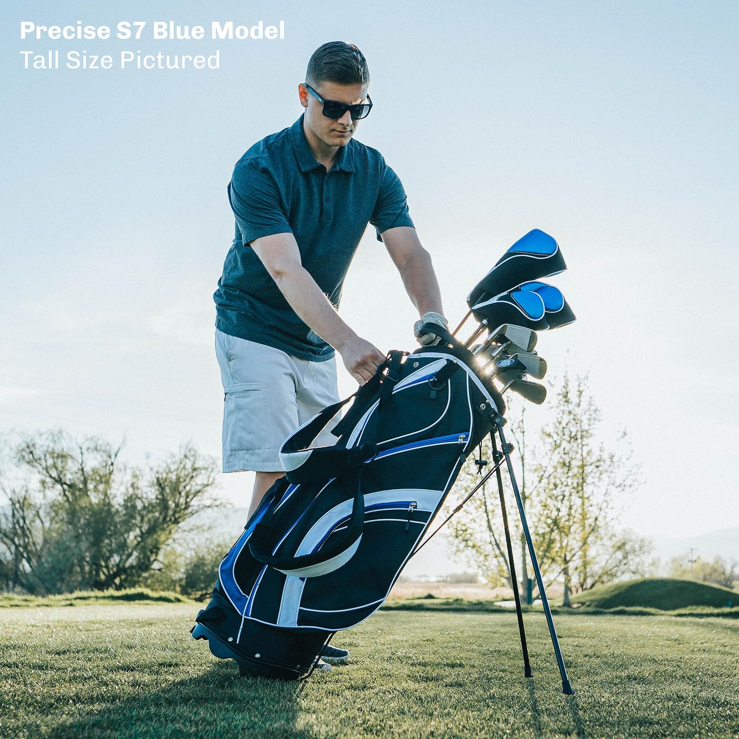 Precise S7 Men's Complete Right Handed Golf Club Set | Complete Regular & Tall Mens Golf Clubs Set | with 4 HC's, Lightweight Shafts & Spacious Stand Bag w/Storage Pockets & Dual Straps for Carrying