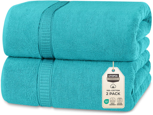 Utopia Towels Luxurious Jumbo Bath Sheet 2 Piece, 600 GSM, 35 by 70 Inches, 100% Ring Spun Cotton, Highly Absorbent and Quick Dry Extra Large Bath Towel, Super Soft Towel, Turquoise