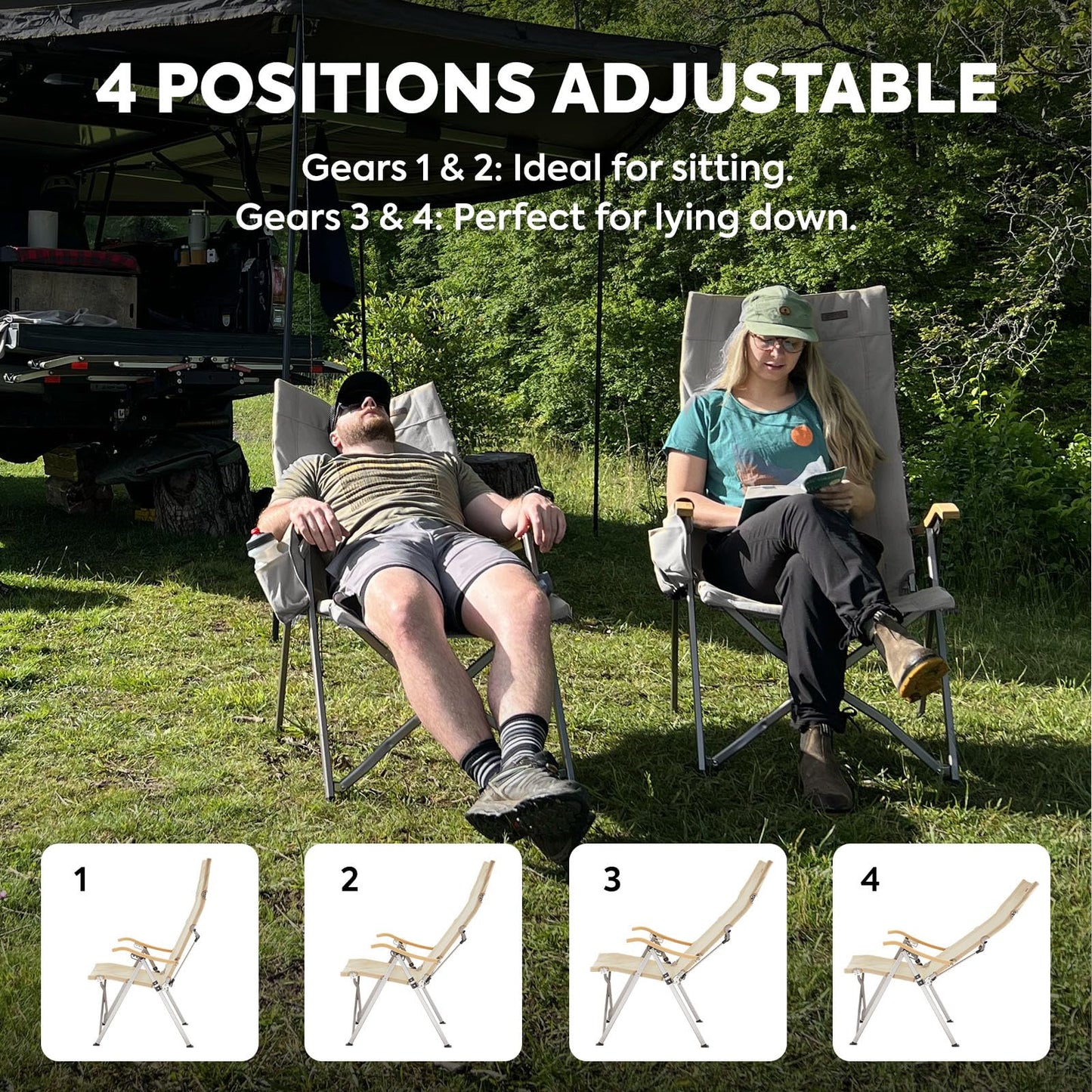 ICECO Adjustable Camping Chairs for Adults, Foldable High Back Camping Chair, Portable Folding Chairs for Outside, Reclining Outdoor Chair with Storage Bag, 400LBS, 10 Years Warranty