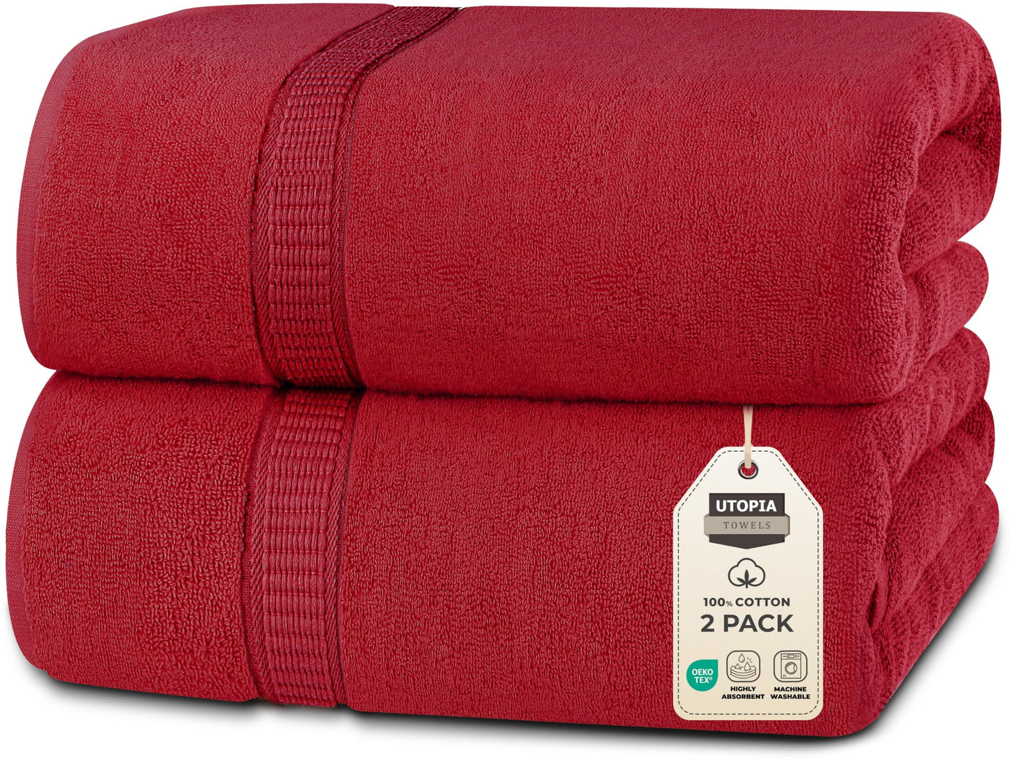 Utopia Towels Luxurious Jumbo Bath Sheet 2 Piece, 600 GSM, 35 by 70 Inches, 100% Ring Spun Cotton, Highly Absorbent and Quick Dry Extra Large Bath Towel, Super Soft Towel, Red