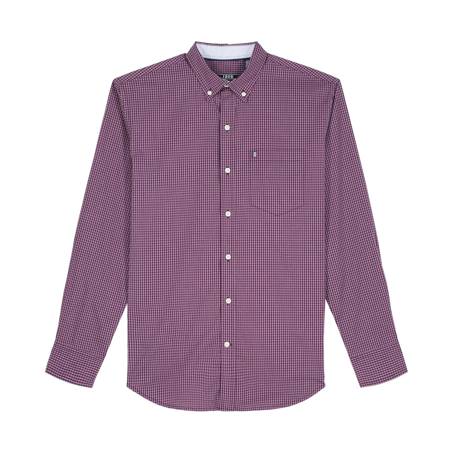 IZOD Men's Big and Tall Performance Comfort Long Sleeve Gingham Button Down Shirt, Plum Perfect, 3X-Large Tall