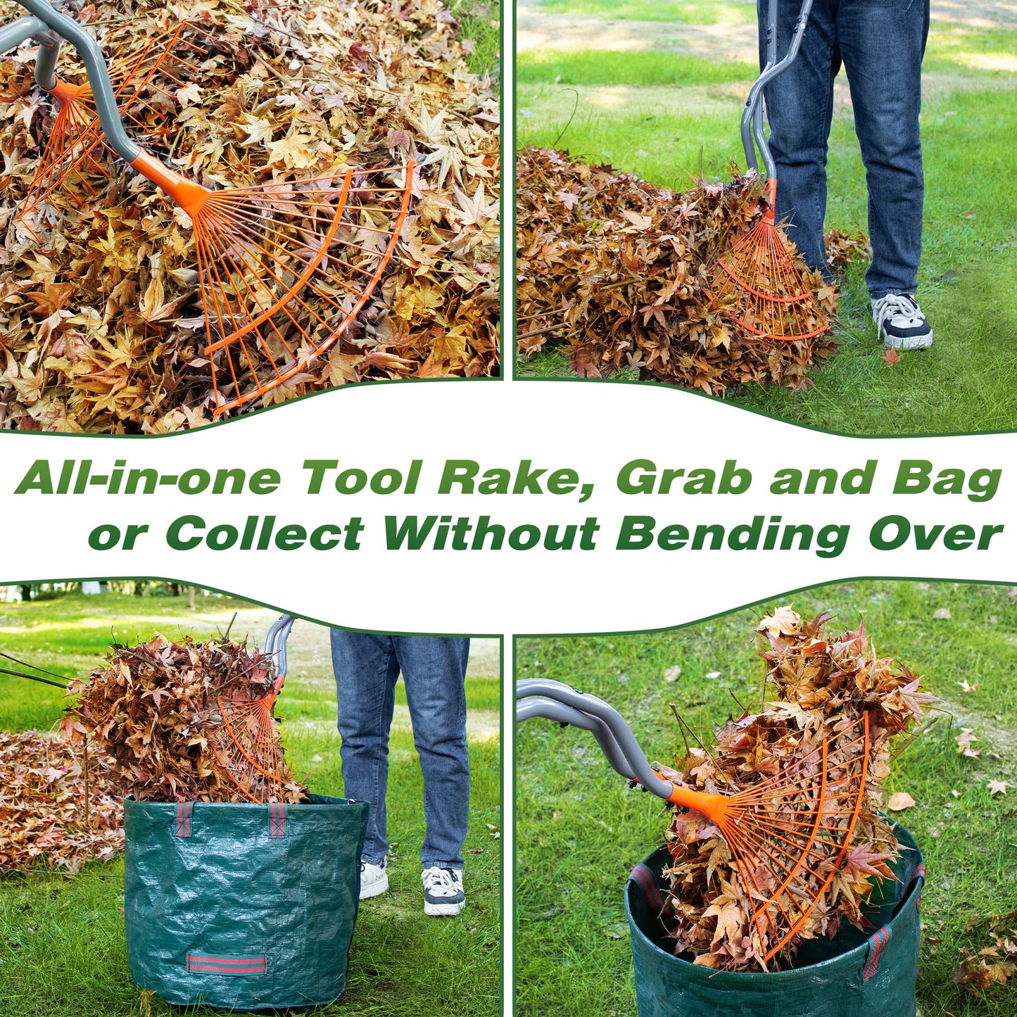 Walensee Leaf Grabber Rake, Leaf Collector Tool with Long Steel Handle & Steel Claw, Lightweight & Efficient Leaf Picker, Comfortable Grip, Ideal for Leaves, Twigs, Yard Waste Garden Cleanup