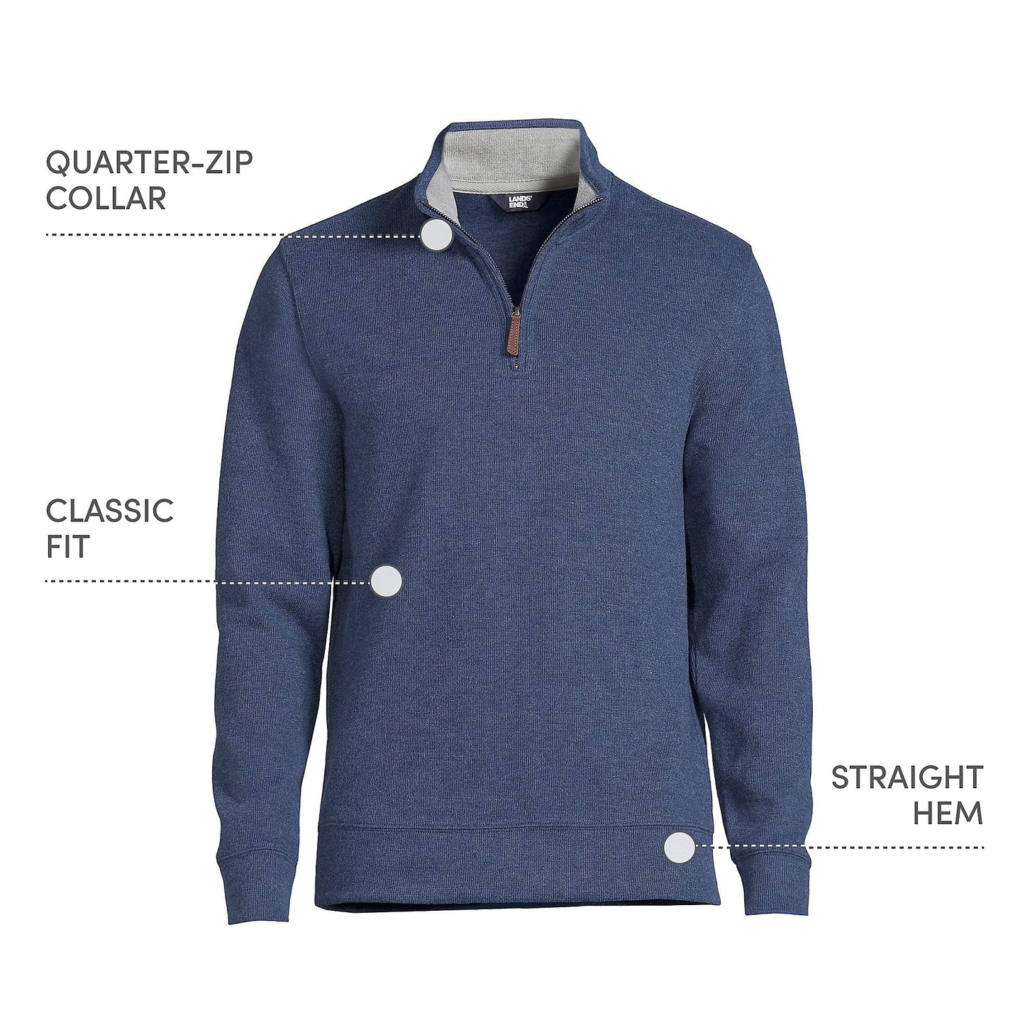 Lands' End Mens Bedford Rib Quarter Zip Sweater Medium Denim Heather Big and Tall 4xlt
