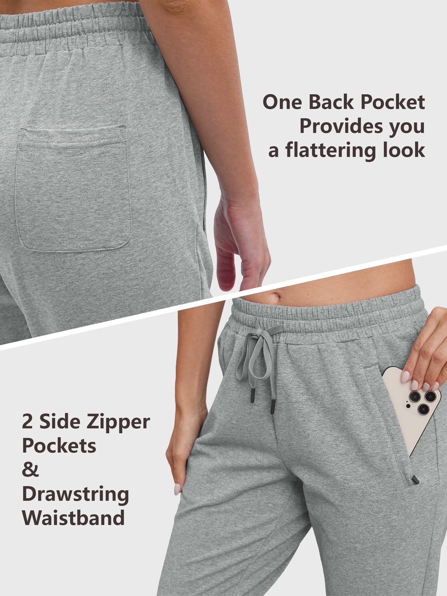 SEVEGO Women's Sweatpants Tall Cotton Yoga Lounge Casual Open Bottom Soft Workout Zipper Pocket Joggers,34",Light Grey,M