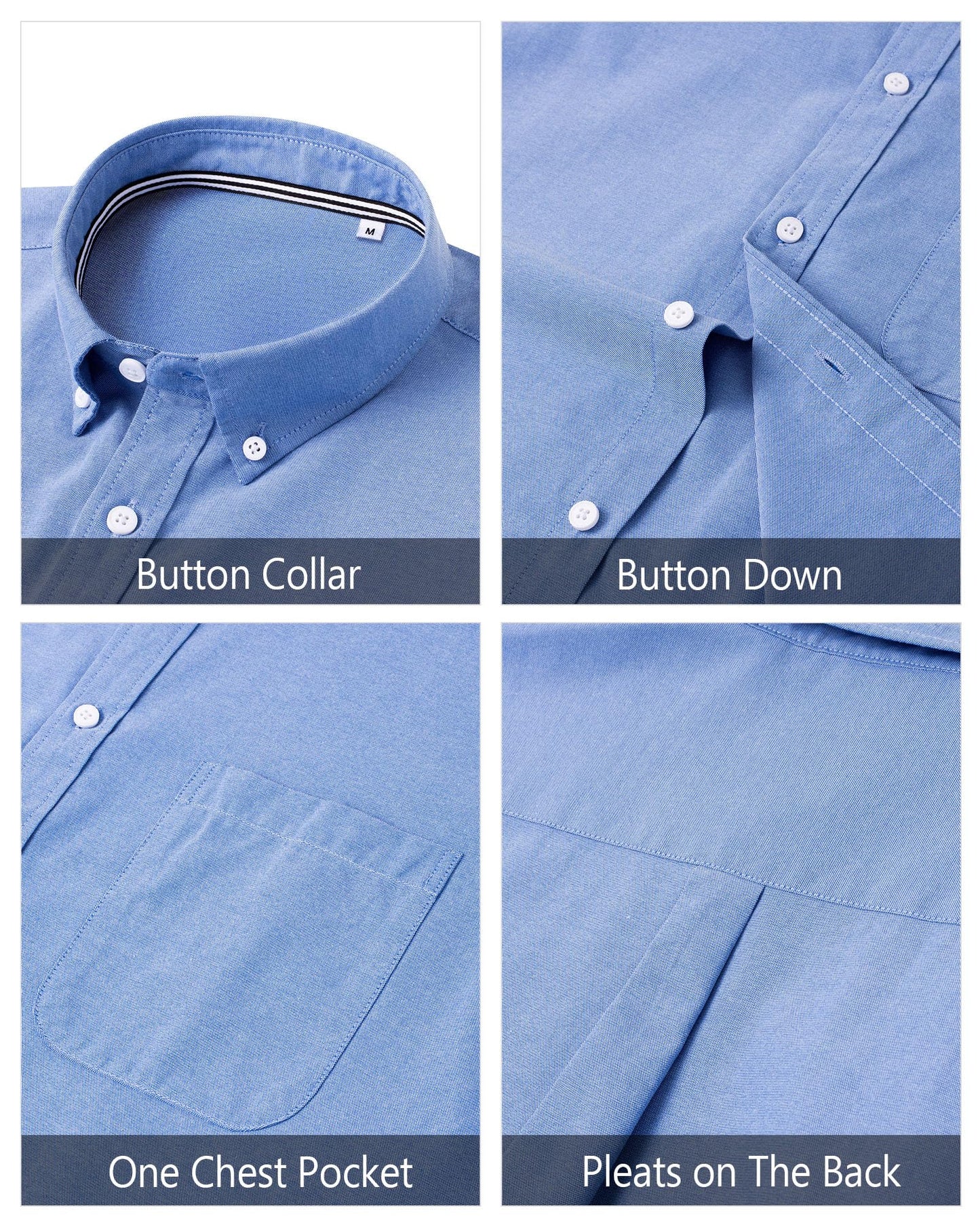 J.VER Men's Classic Oxford Button Down Shirts Solid Casual Fitted Shirt Cotton Long Sleeve Shirt with Pocket Blue XL-Tall