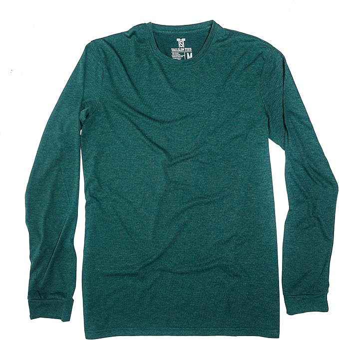 Men's Tall Slim-Fit Long Sleeve Crewneck T-Shirt, Super Soft Poly Blend Long Tee (Tall, Small, Black)