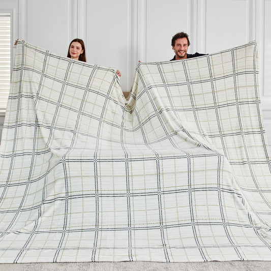 Serenhom Soft Cozy 120x120 Inches Seamless Oversized King Fleece Blanket, Line Pattern Giant Huge, Extra Large 10'x10' California King Blanket for Sofa, Family, Travel, Line Ivory Grey