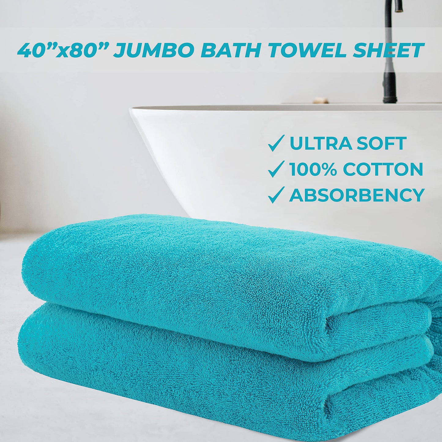 Cotton Paradise 100% Cotton 40x80 Oversized Bath Sheet, Extra Large Turkish Bath Towels for Bathroom, Aqua Blue Bathsheet
